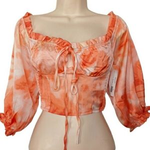 SWEETIES O.VIANCE Peach Orange Tie Dye Print Smocked Top Small NWT